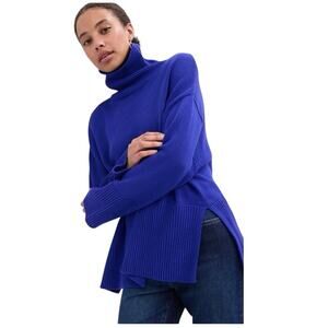 GAP 24/7 Split-Hem Oversized Turtleneck Sweater Blue Women's Size S